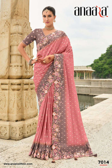 Dusky Pink Shaded Gadwal Silk Saree with Pink Silk Blouse and Exquisite Handwork, Embroidery - 7014